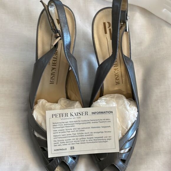 PETER KAISER GREY LEATHER PLATFORM SANDALS.  NEW - Picture 8 of 9